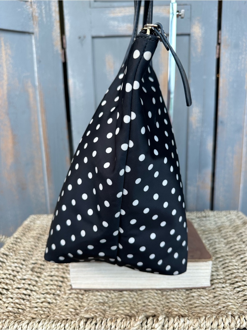 Kate Spade Sophie Polka Dot Nylon Patent Tote Black White - Picture 5 of 16